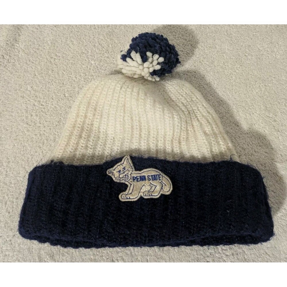 Vintage 70's Penn State Beanie  Knot Pom Cap Hat Nittany Lions Logo